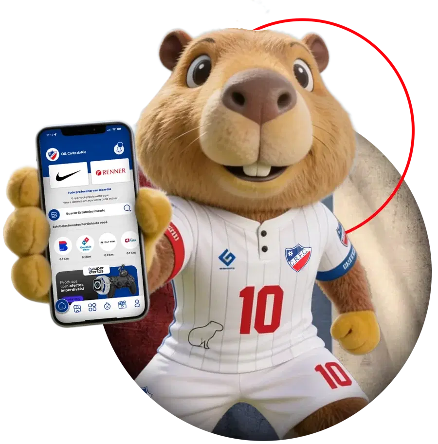 Mascote Canto do Rio com aplicativo